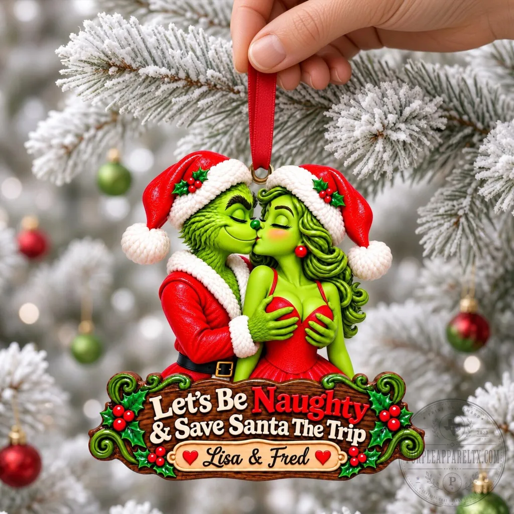 Personalized Holiday Decoration - Grinch Couple Christmas Ornament with a Naughty Twist Personalized Holiday Decoration - Grinch Couple Christmas Ornament with a Naughty Twist
