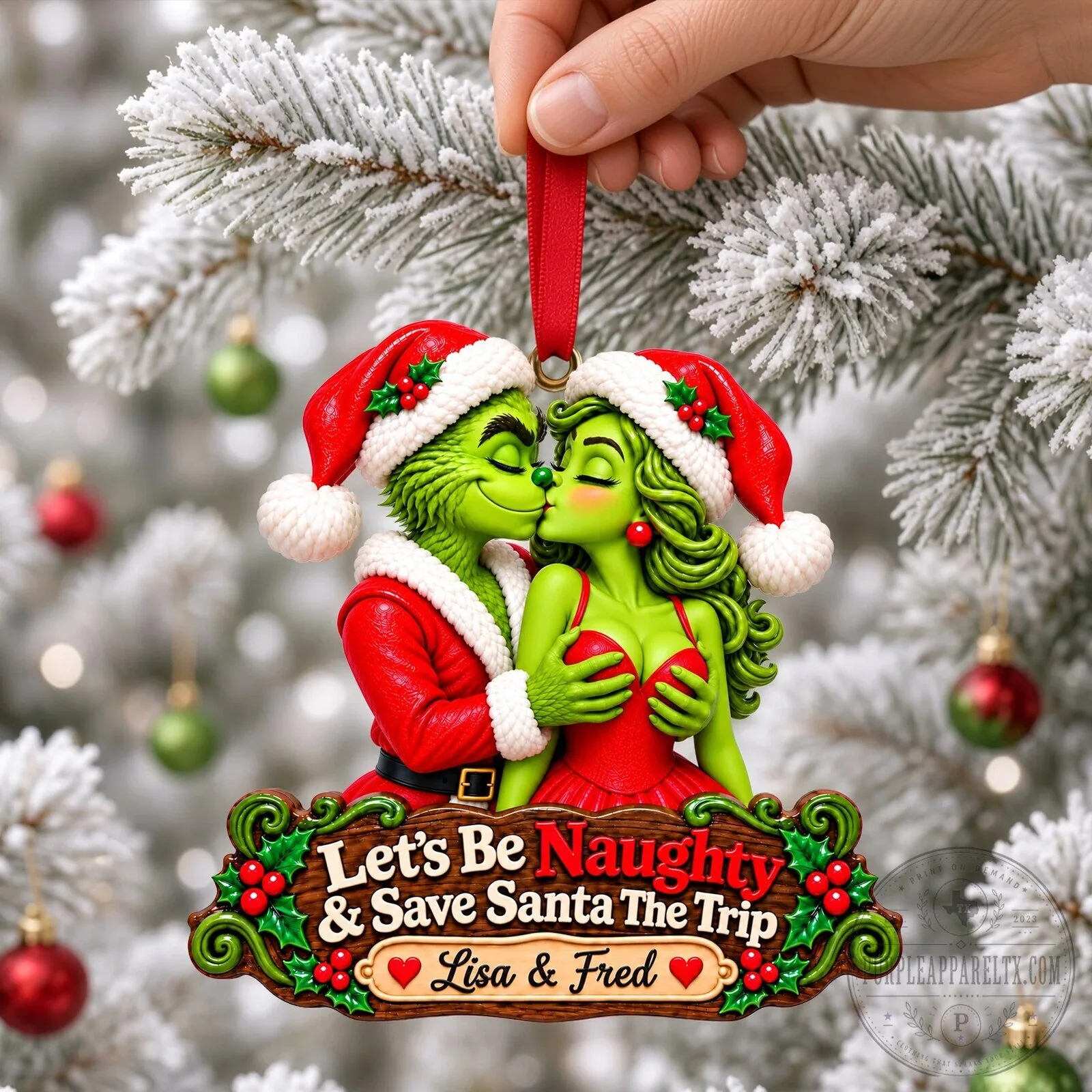 Personalized Holiday Decoration - Grinch Couple Christmas Ornament with a Naughty Twist 1 Personalized Holiday Decoration - Grinch Couple Christmas Ornament with a Naughty Twist