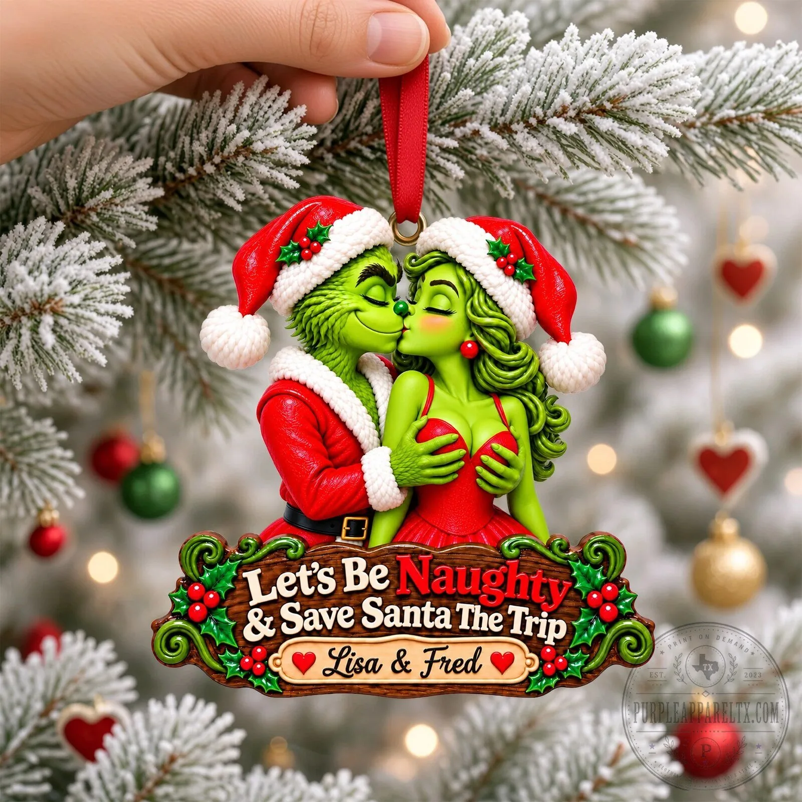 Personalized Holiday Decoration - Grinch Couple Christmas Ornament with a Naughty Twist 9 Personalized Holiday Decoration - Grinch Couple Christmas Ornament with a Naughty Twist