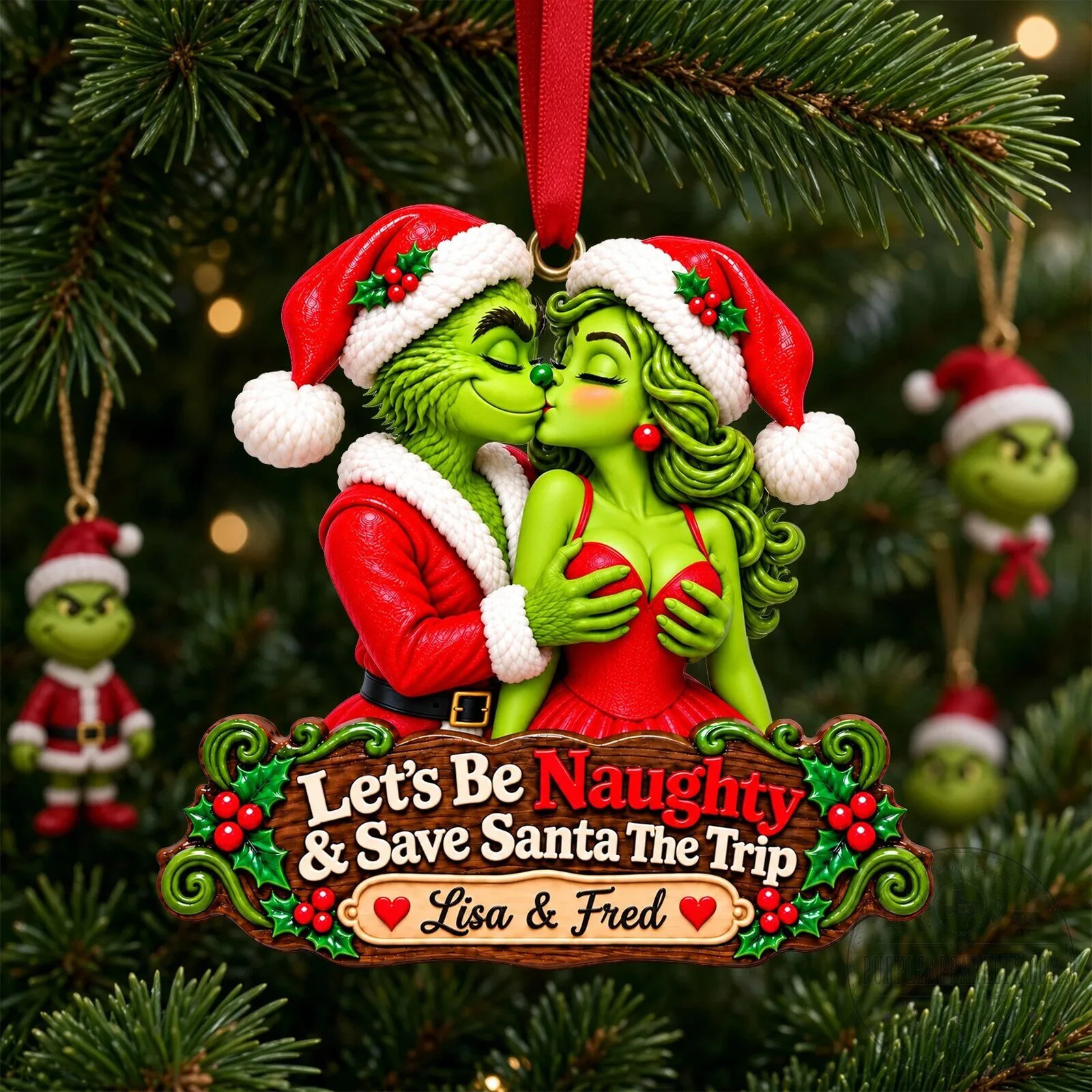 Personalized Holiday Decoration - Grinch Couple Christmas Ornament with a Naughty Twist 10 Personalized Holiday Decoration - Grinch Couple Christmas Ornament with a Naughty Twist
