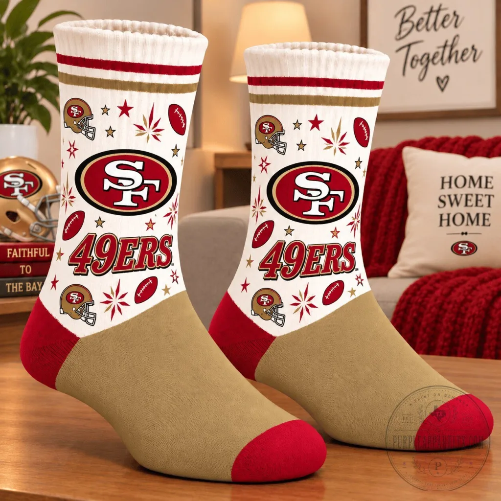 San Francisco 49ers NFL Team Logo Football Pattern Crew Socks San Francisco 49ers NFL Team Logo Football Pattern Crew Socks