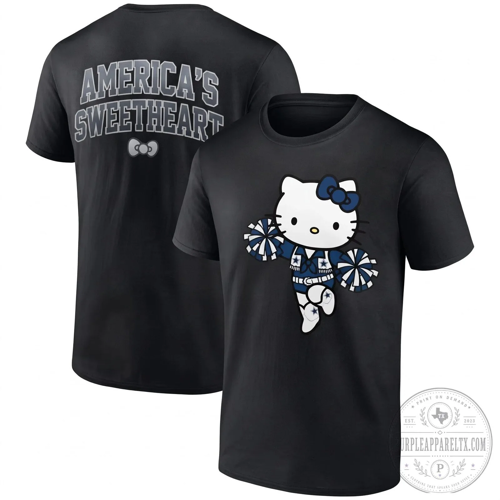 Dallas Cowboys Hello Kitty America's Sweetheart Black Short Sleeve T-Shirt 9 Dallas Cowboys Hello Kitty America