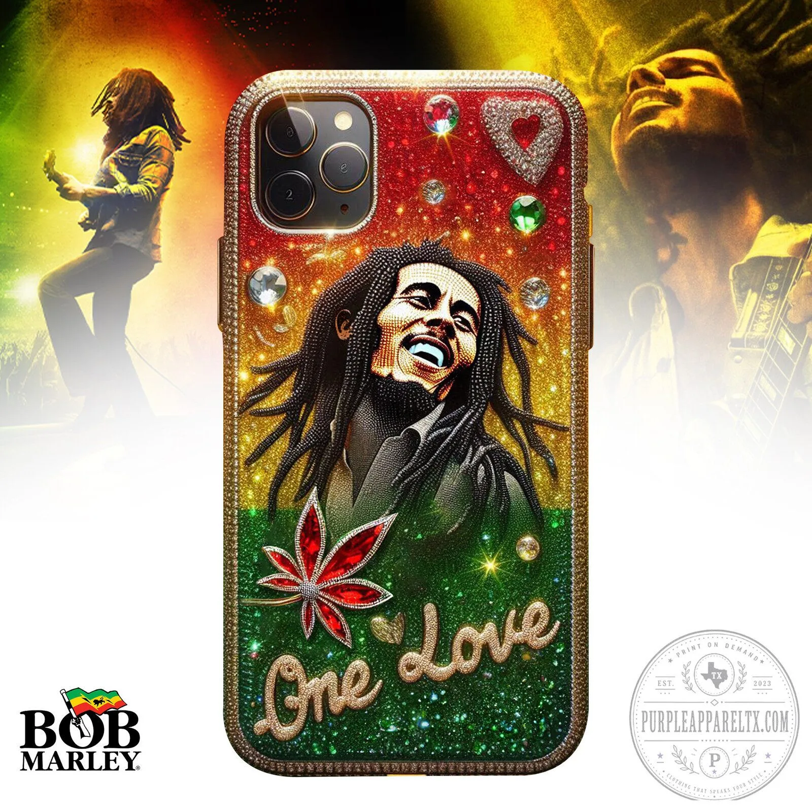 Bob Marley One Love Reggae Music Glitter Phone Case