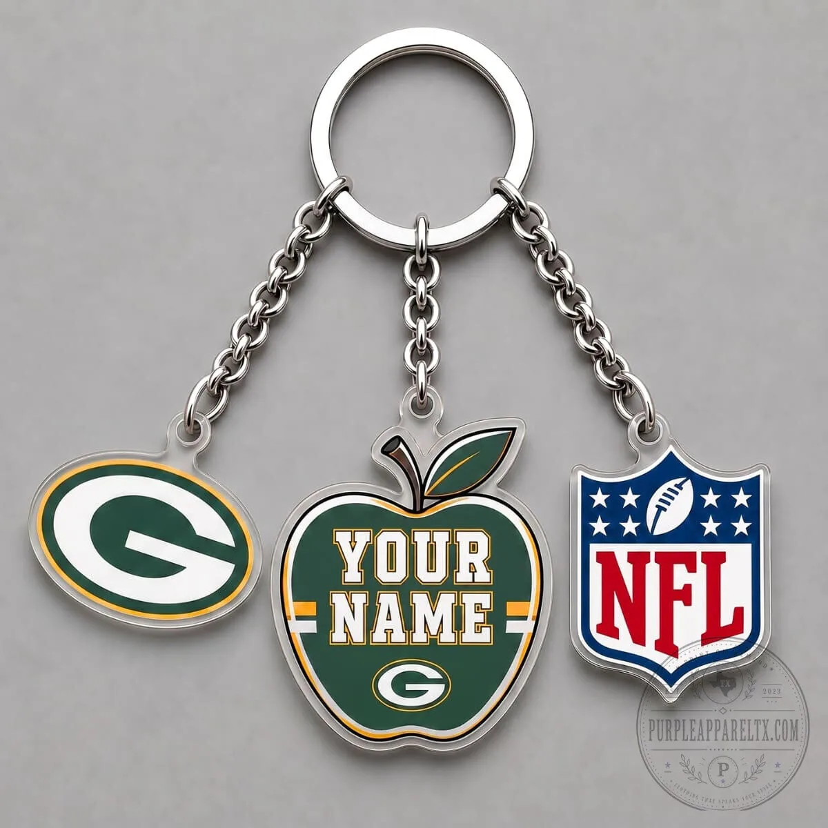 Green Bay Packers Personalized Apple Triple Charm Keychain
