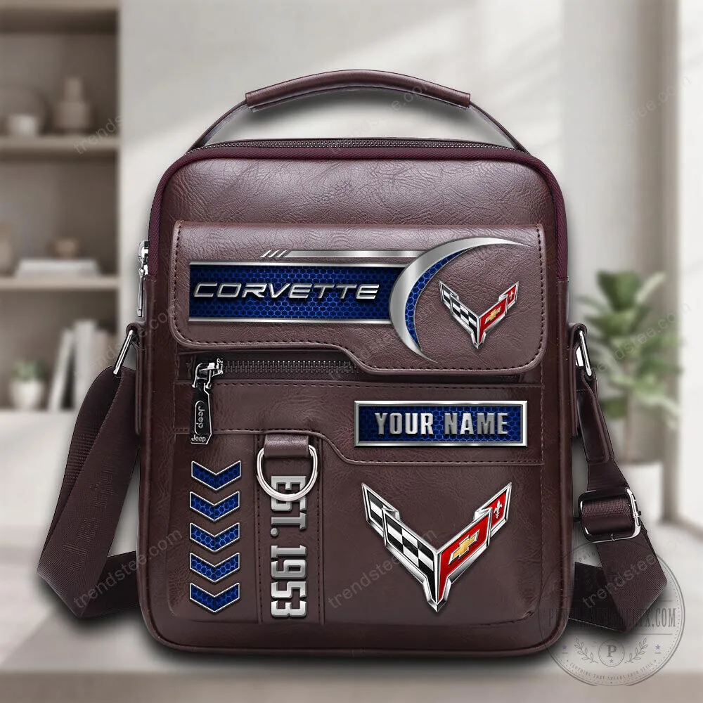 Personalized Chevrolet Corvette Logo Brown Leather Crossbody Bag 5 Personalized Chevrolet Corvette Logo Brown Leather Crossbody Bag