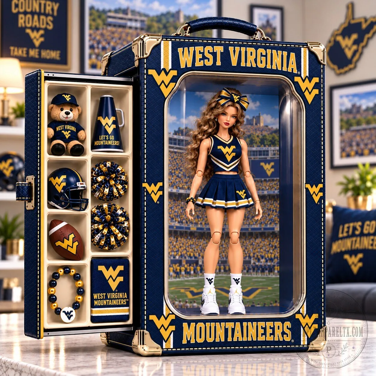 Collectible Figurine of Barbie as West Virginia Mountaineers Character