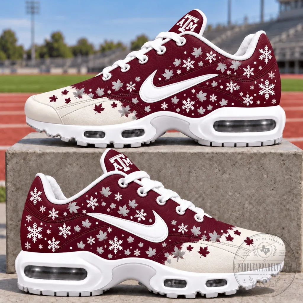 Texas A&M Aggies Fall Air Max Sneakers with Maple Leaves and Snowflakes Texas A&M Aggies Fall Air Max Sneakers with Maple Leaves and Snowflakes