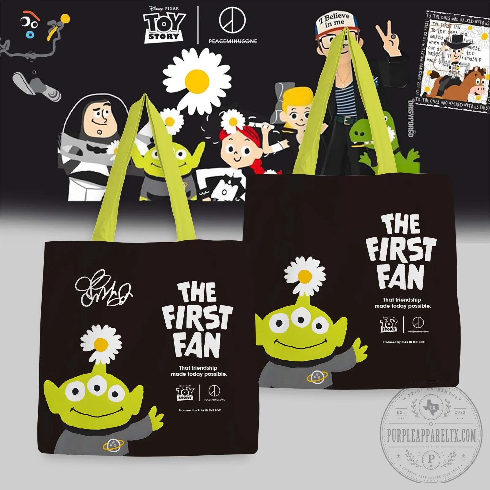 TOY STORY Tote Bag Collaboration with G-Dragon and PEACEMINUSONE 1 TOY STORY Tote Bag Collaboration with G-Dragon and PEACEMINUSONE