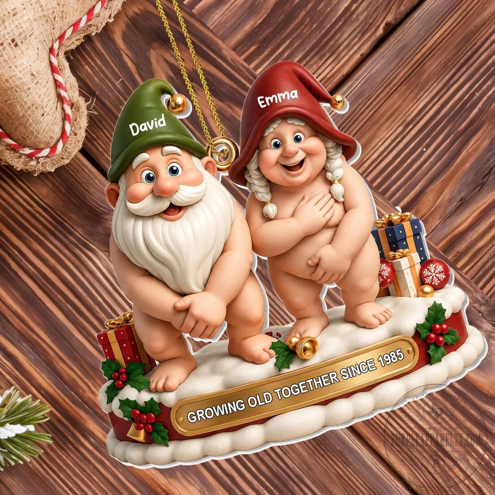 Personalized Christmas Growing Old Together Couple Garden Gnomes Ornament 2 Personalized Christmas Growing Old Together Couple Garden Gnomes Ornament