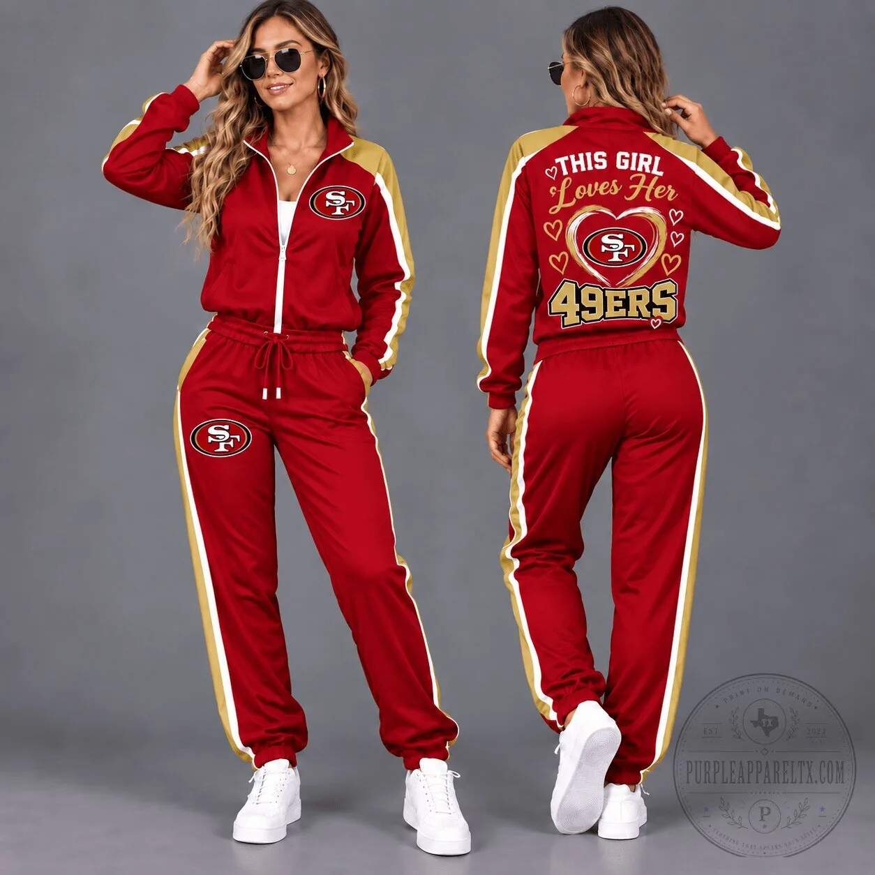 San Francisco 49ers Football Team Women's Tracksuit Jacket and Pants Set 1 San Francisco 49ers Football Team Women's Tracksuit Jacket and Pants Set