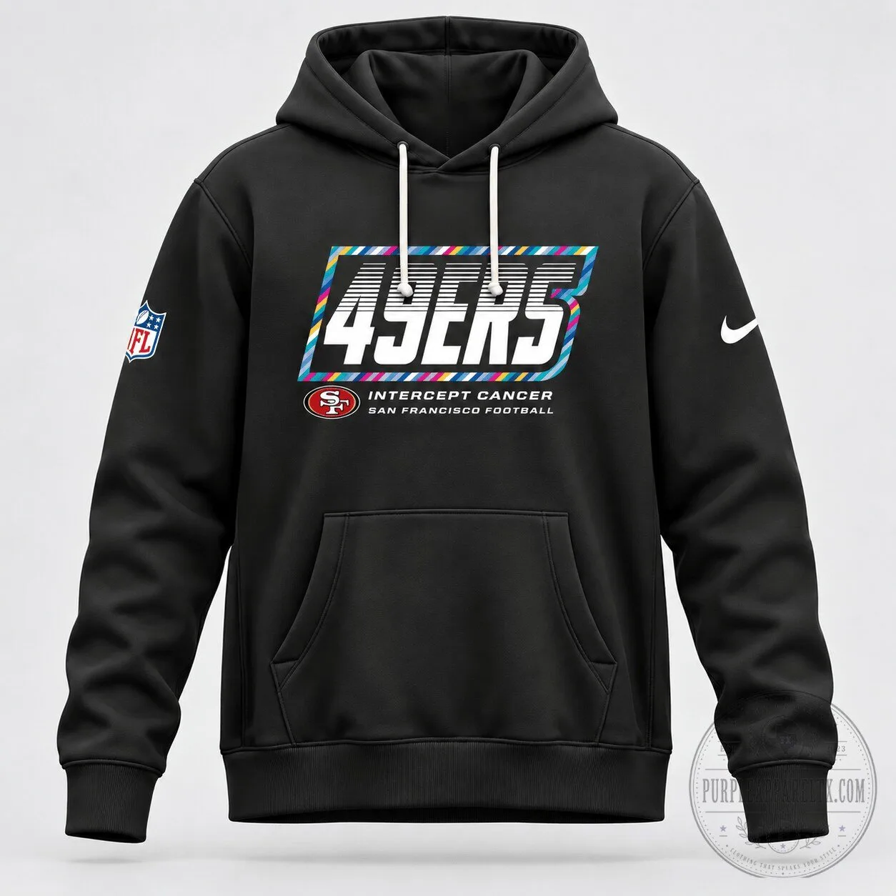 San Francisco 49ers Intercept Cancer Football Team Black Hoodie