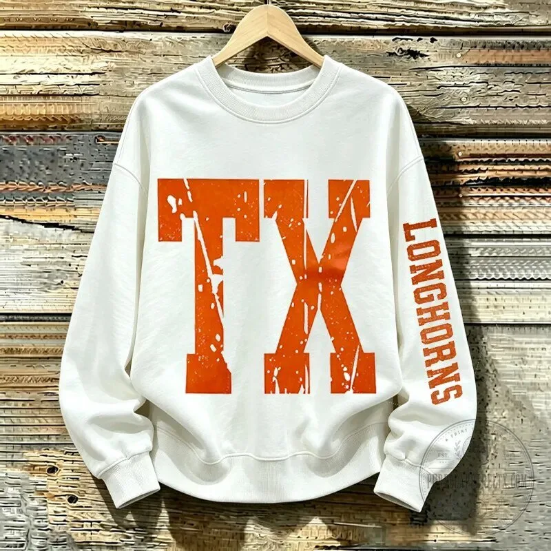 Texas Longhorns University Distressed Print College Football Sweatshirt