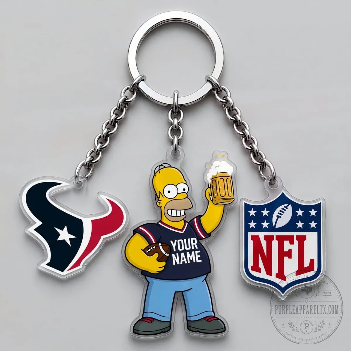 Houston Texans Homer Simpson NFL Football Triple Charm Keychain
