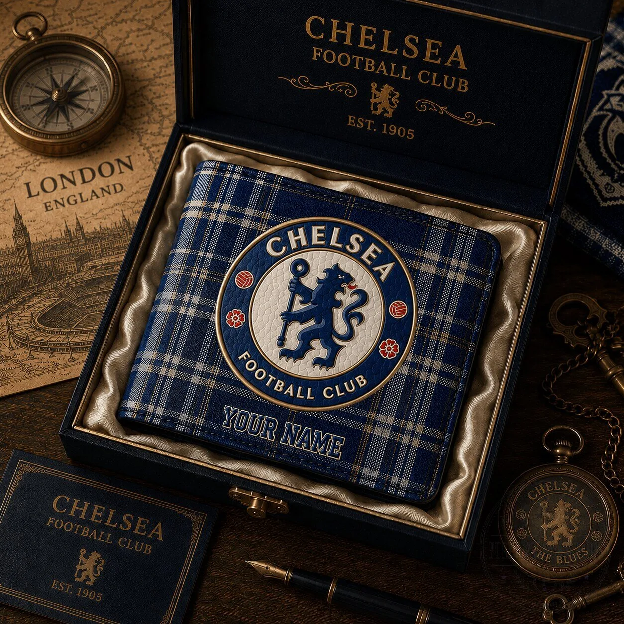 Chelsea Football Club Personalized Tartan Pattern Bi-Fold Wallet 1 Chelsea Football Club Personalized Tartan Pattern Bi-Fold Wallet