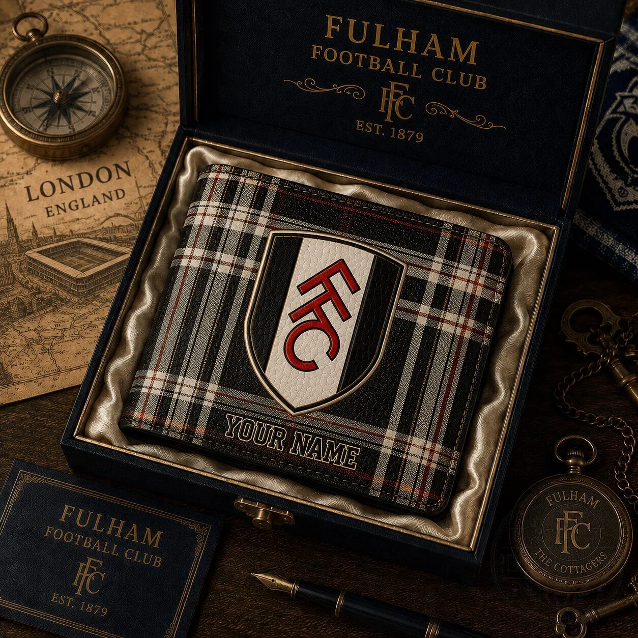 Fulham Football Club Personalized Plaid Bi-Fold Wallet