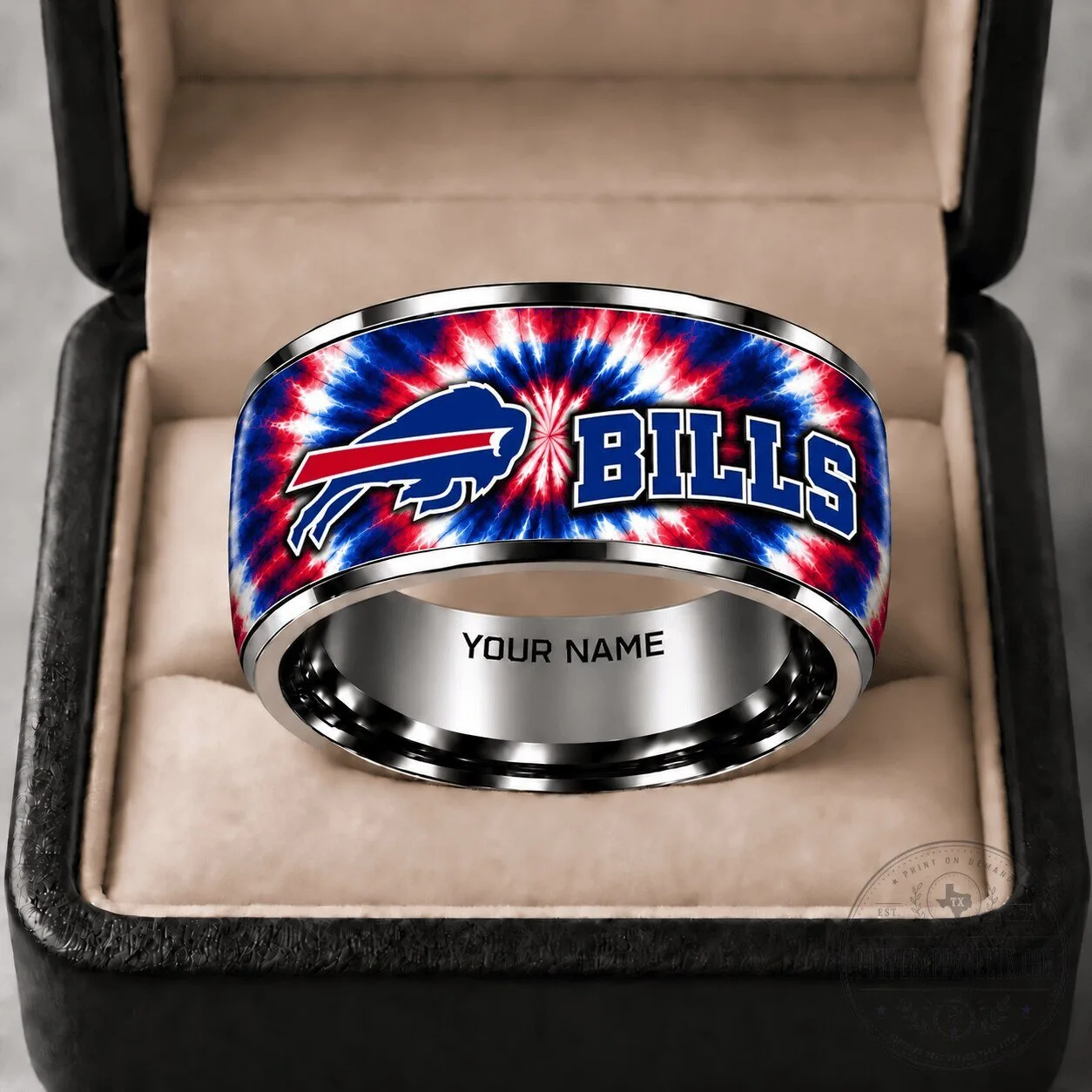 Buffalo Bills Tie-Dye Personalized Tungsten Steel Engraved Ring