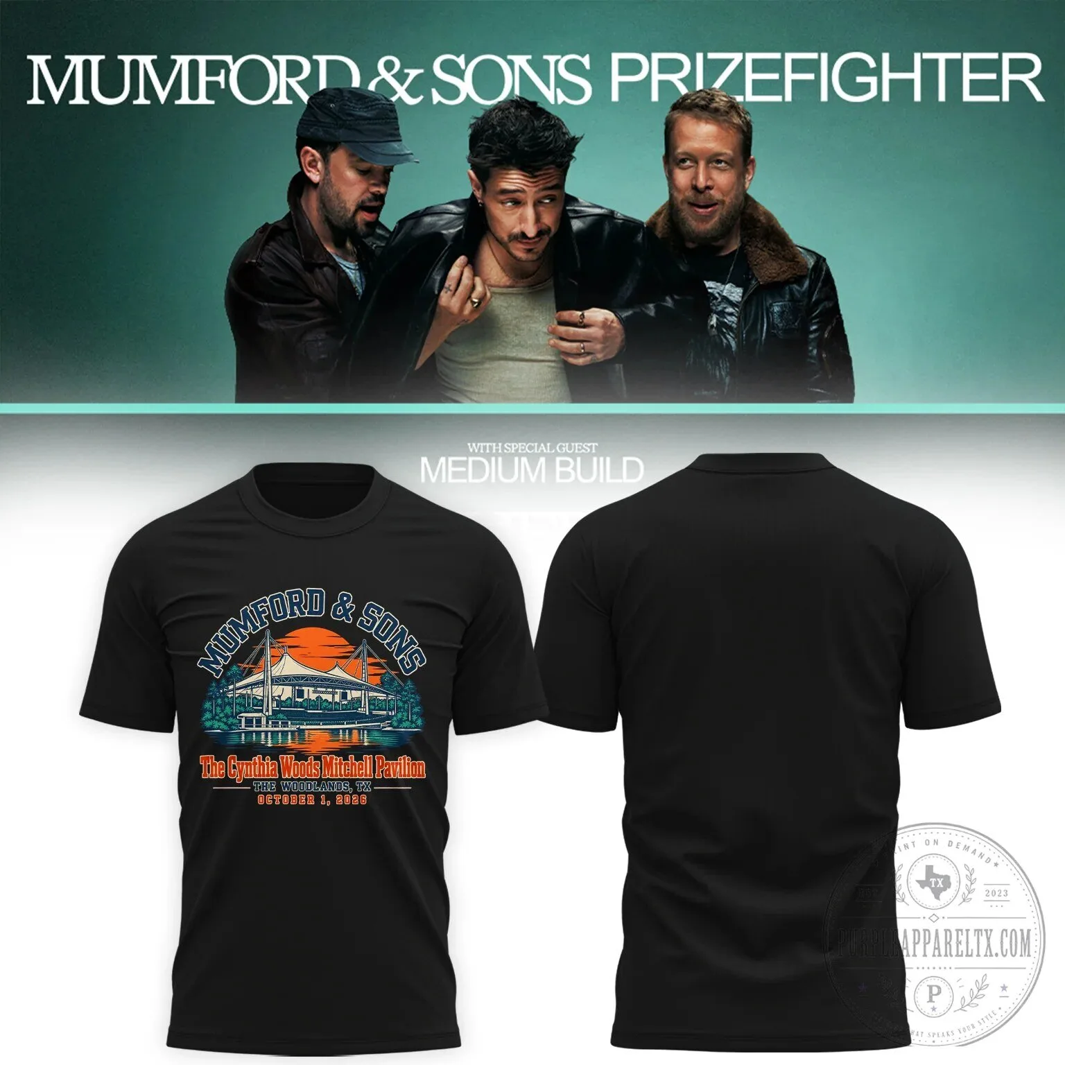 The Woodlands Texas Concert Event Poster T-Shirt for Mumford and Sons