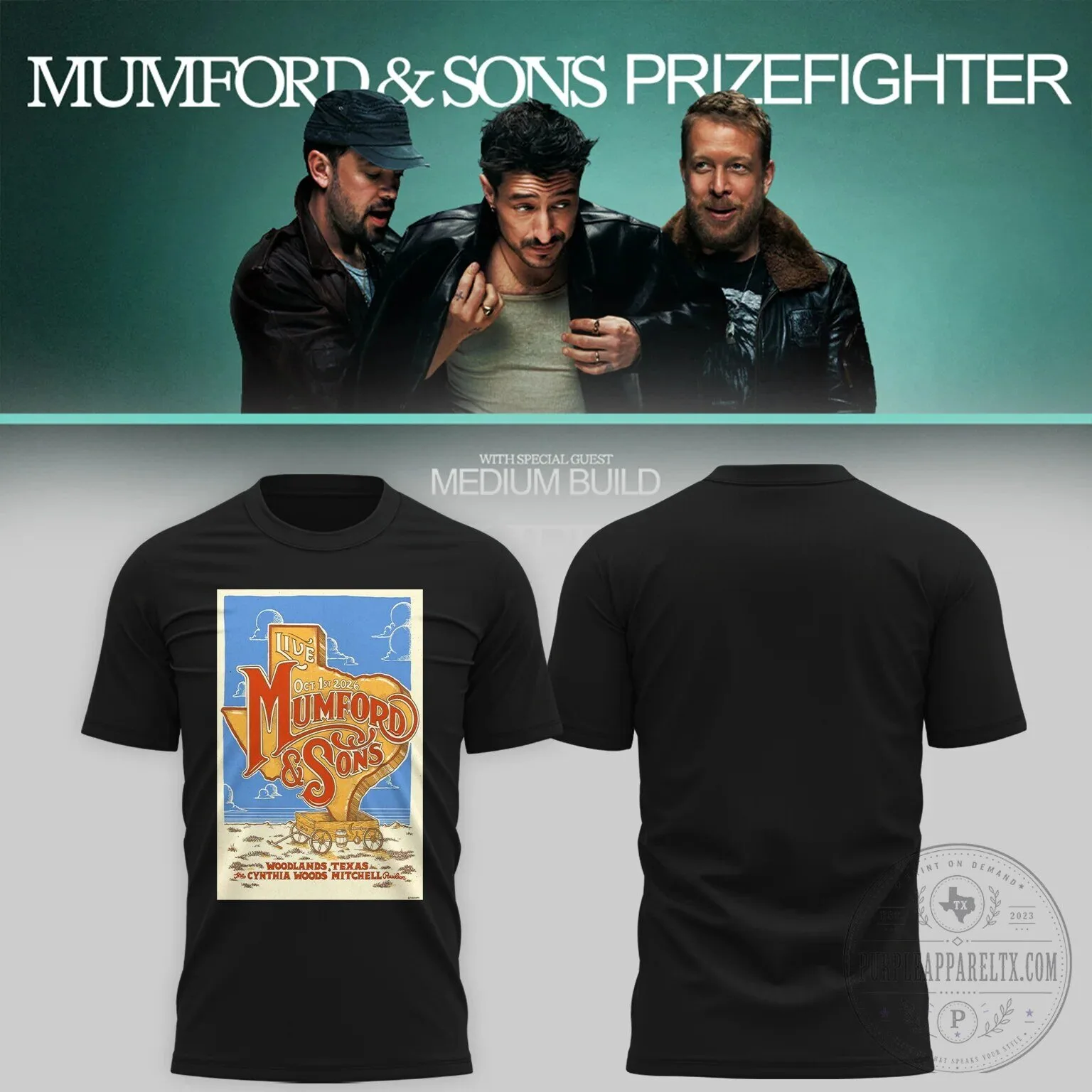 Mumford & Sons T-Shirt Featuring The Woodlands Texas Concert Event Poster