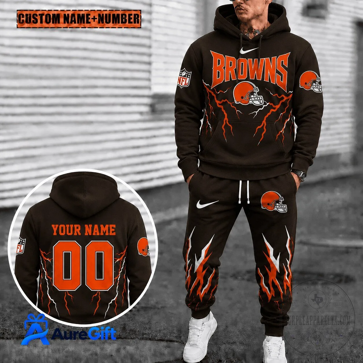 Cleveland Browns National Football League Custom Name Number Hoodie And Pants Set