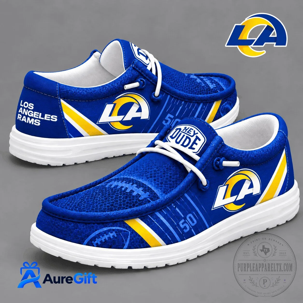 Los Angeles Rams Football Team Logo Blue and Yellow Loafer Shoes 1 Los Angeles Rams Football Team Logo Blue and Yellow Loafer Shoes
