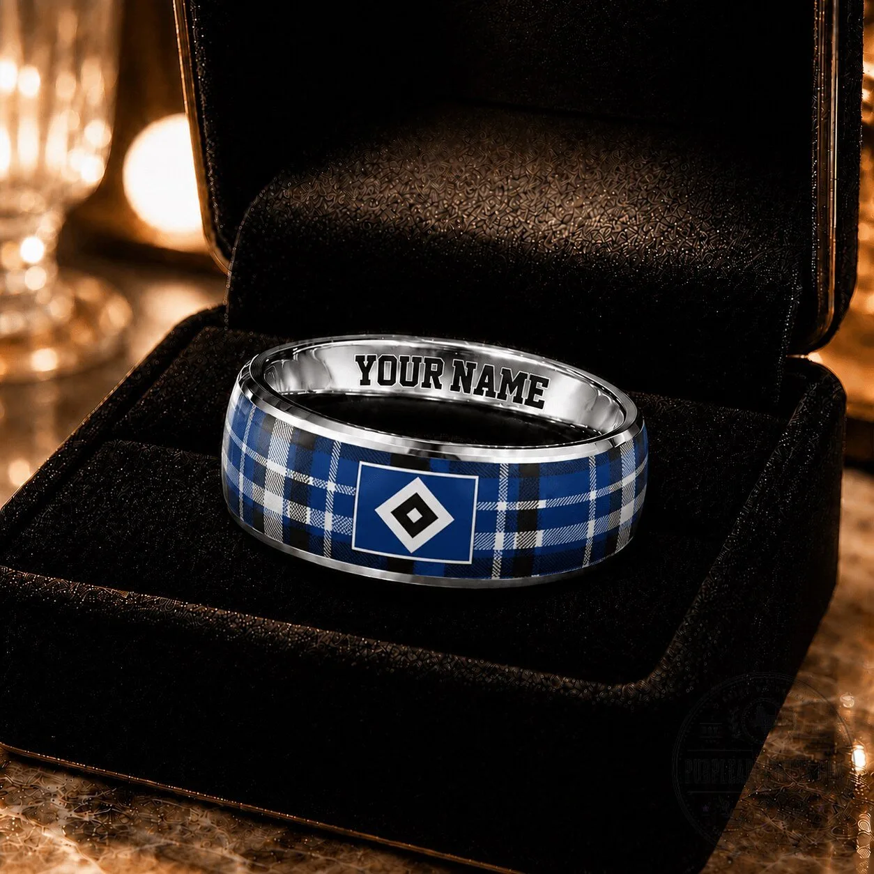 Hamburger SV Bundesliga Plaid Pattern Custom Name Ring