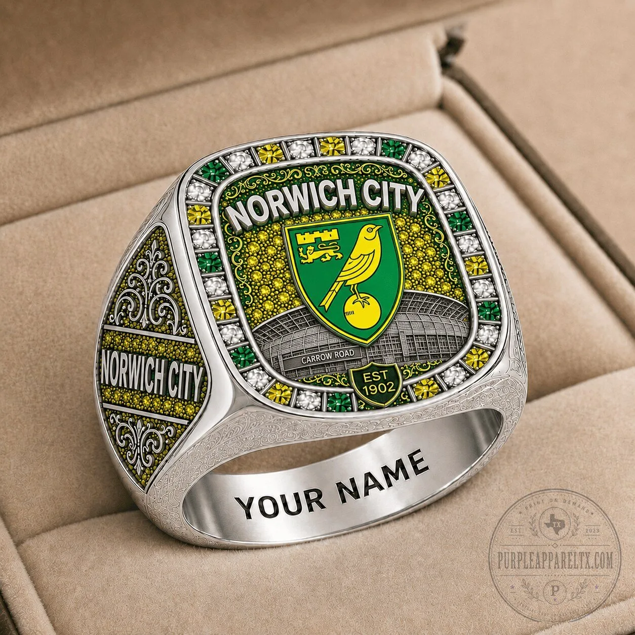 Norwich City Football Club Championship Men's Custom Name Fan Ring