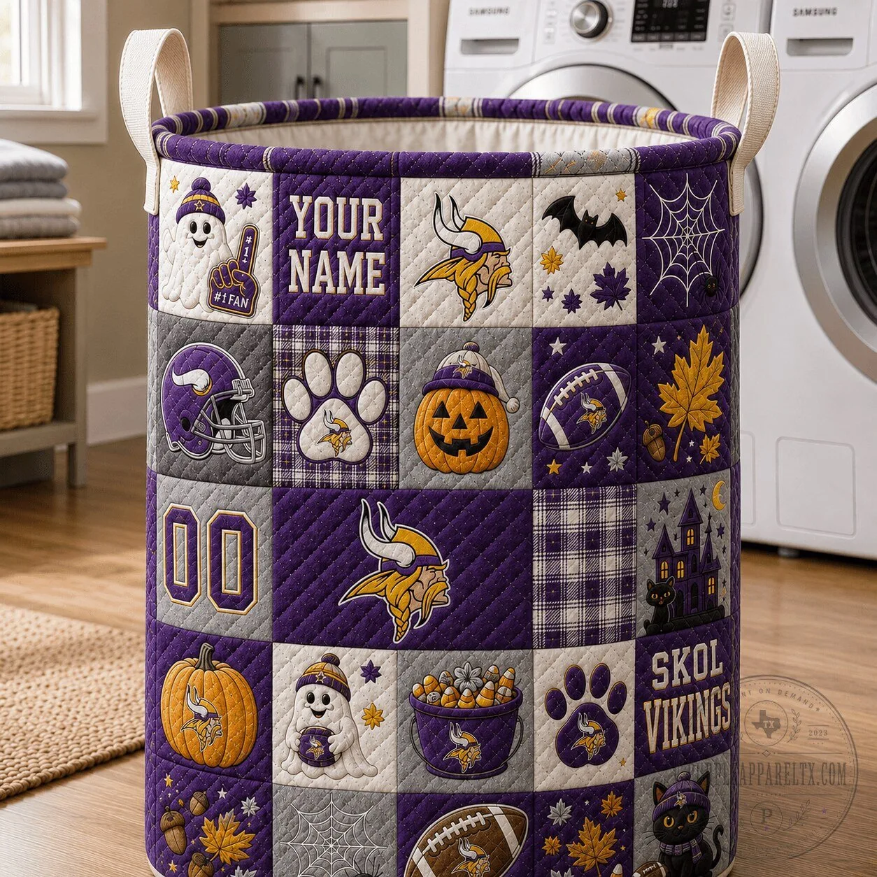 Minnesota Vikings Personalized Halloween Quilted Laundry Basket
