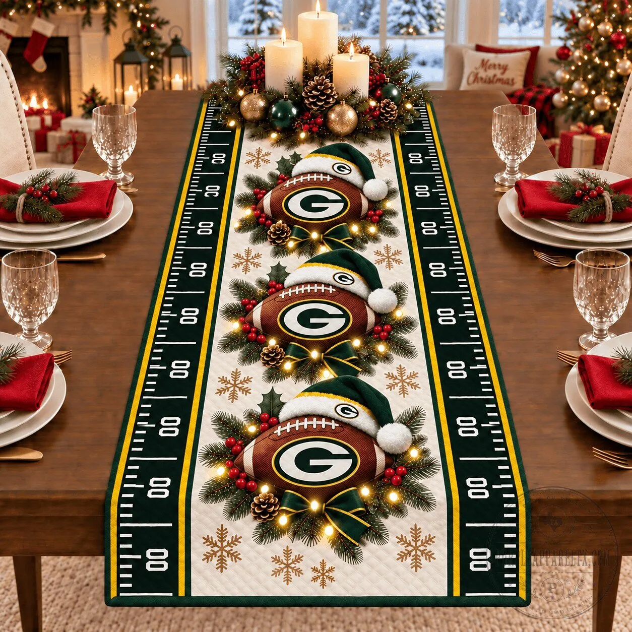 Green Bay Packers Christmas Football Field Table Runner 1 Green Bay Packers Christmas Football Field Table Runner