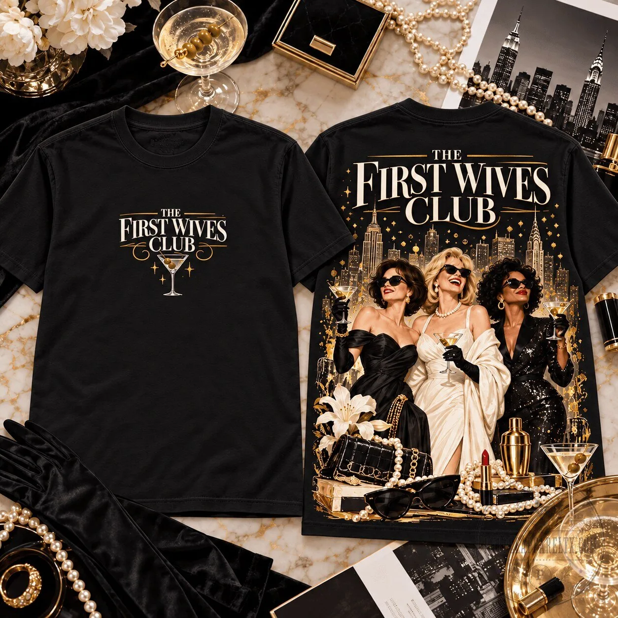 The First Wives Club Glamorous Trio New York City Women's Black T-Shirt