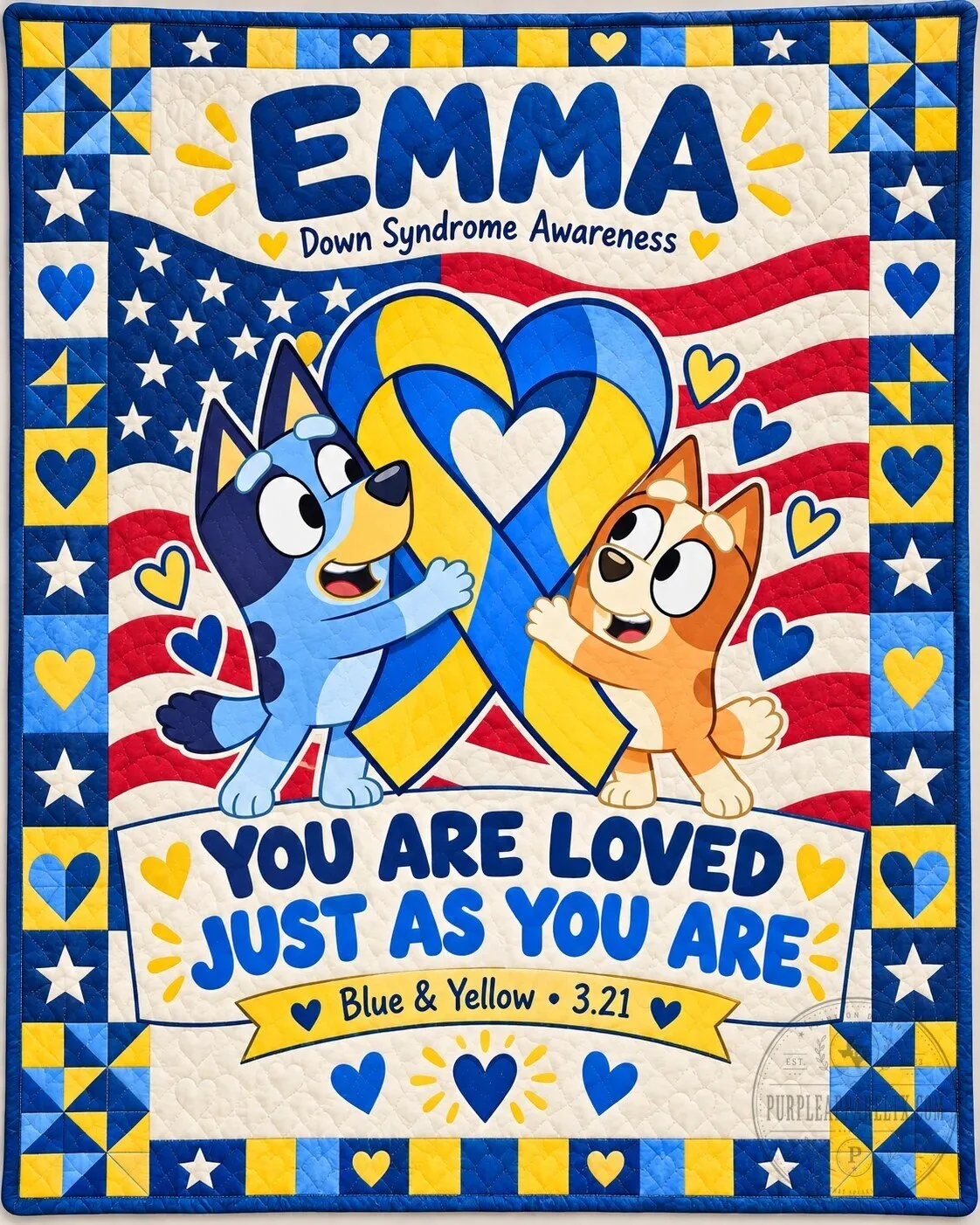 Personalized Bluey Down Syndrome Awareness Quilt You Are Loved Just As You Are