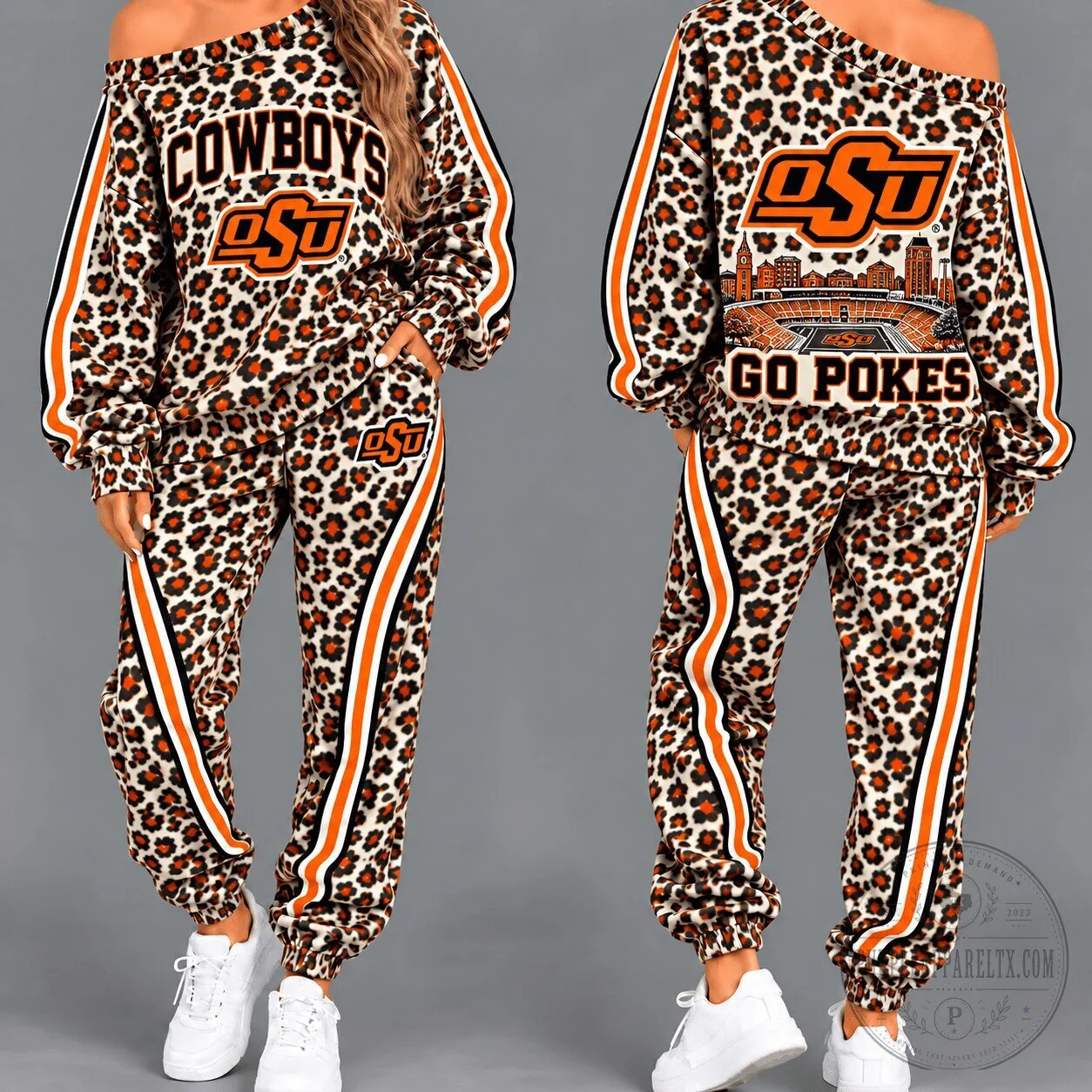Oklahoma State Cowboys Women's Leopard Print Off Shoulder Tracksuit