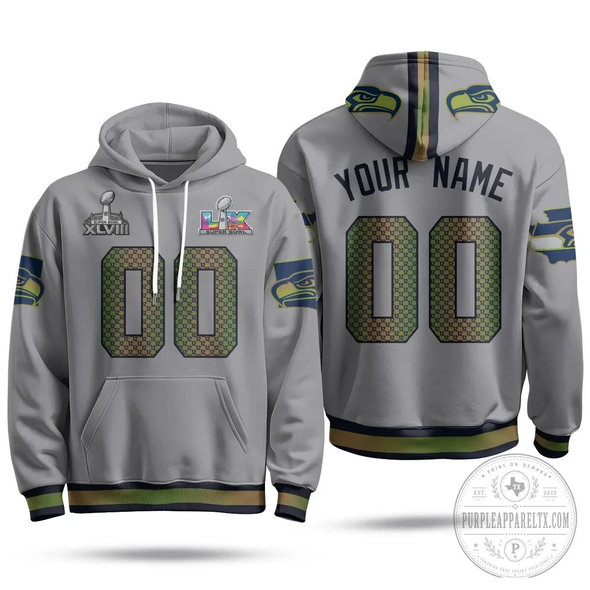 Custom Name and Number Hoodie for Seattle Seahawks Super Bowl XLVIII Champions