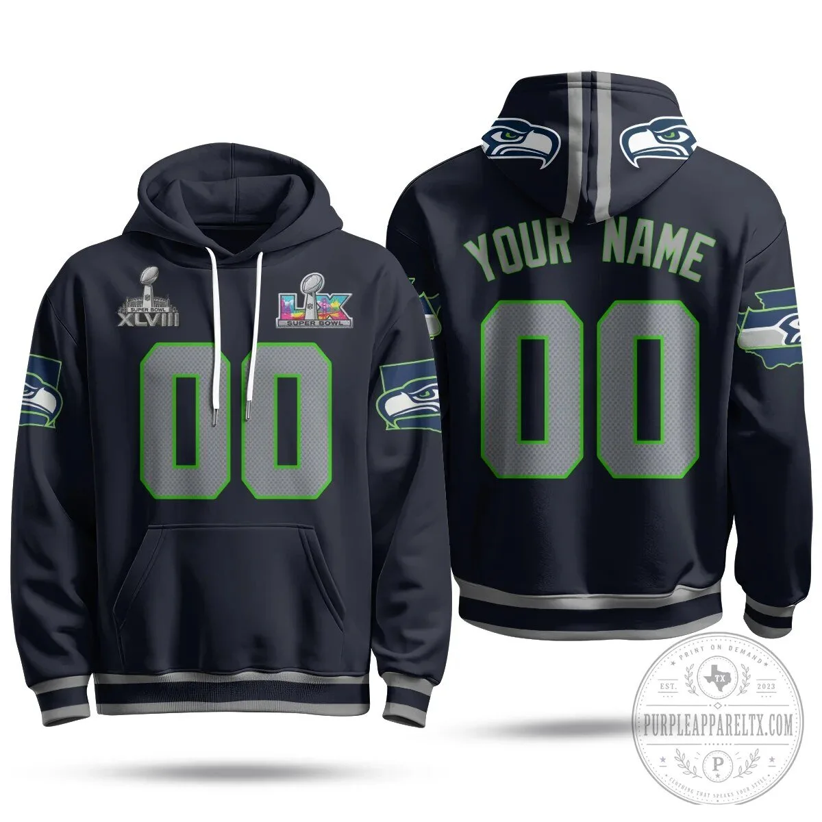 Custom Name and Number Hoodie for Seattle Seahawks Super Bowl XLVIII Champions 9 Custom Name and Number Hoodie for Seattle Seahawks Super Bowl XLVIII Champions