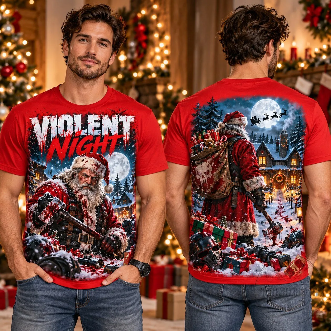 Violent Night Movie Christmas Action Horror Film Santa Claus T-Shirt