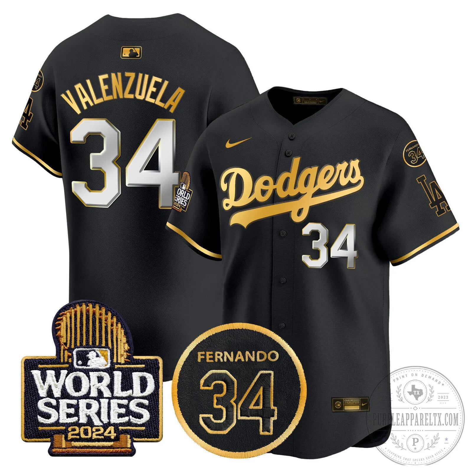Los Angeles Dodgers Fernando Valenzuela Number 34 Black Baseball Jersey