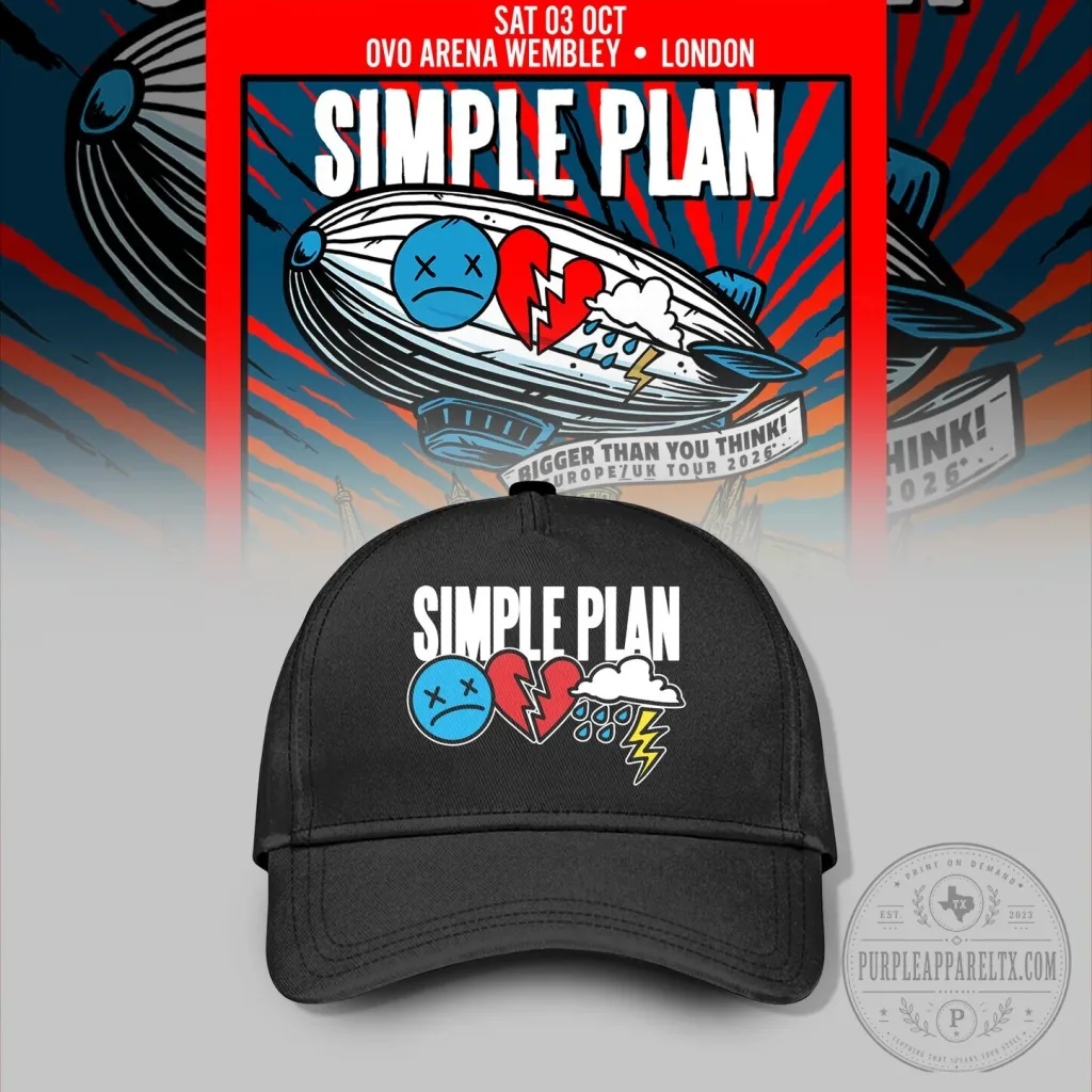 Simple Plan Bigger Than You Think Europe UK Tour 2026 Black Cap Hat Simple Plan Bigger Than You Think Europe UK Tour 2026 Black Cap Hat