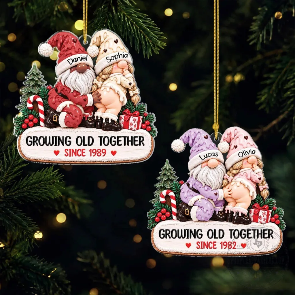 Personalized Christmas Gnome Couple Growing Old Together Ornament Personalized Christmas Gnome Couple Growing Old Together Ornament