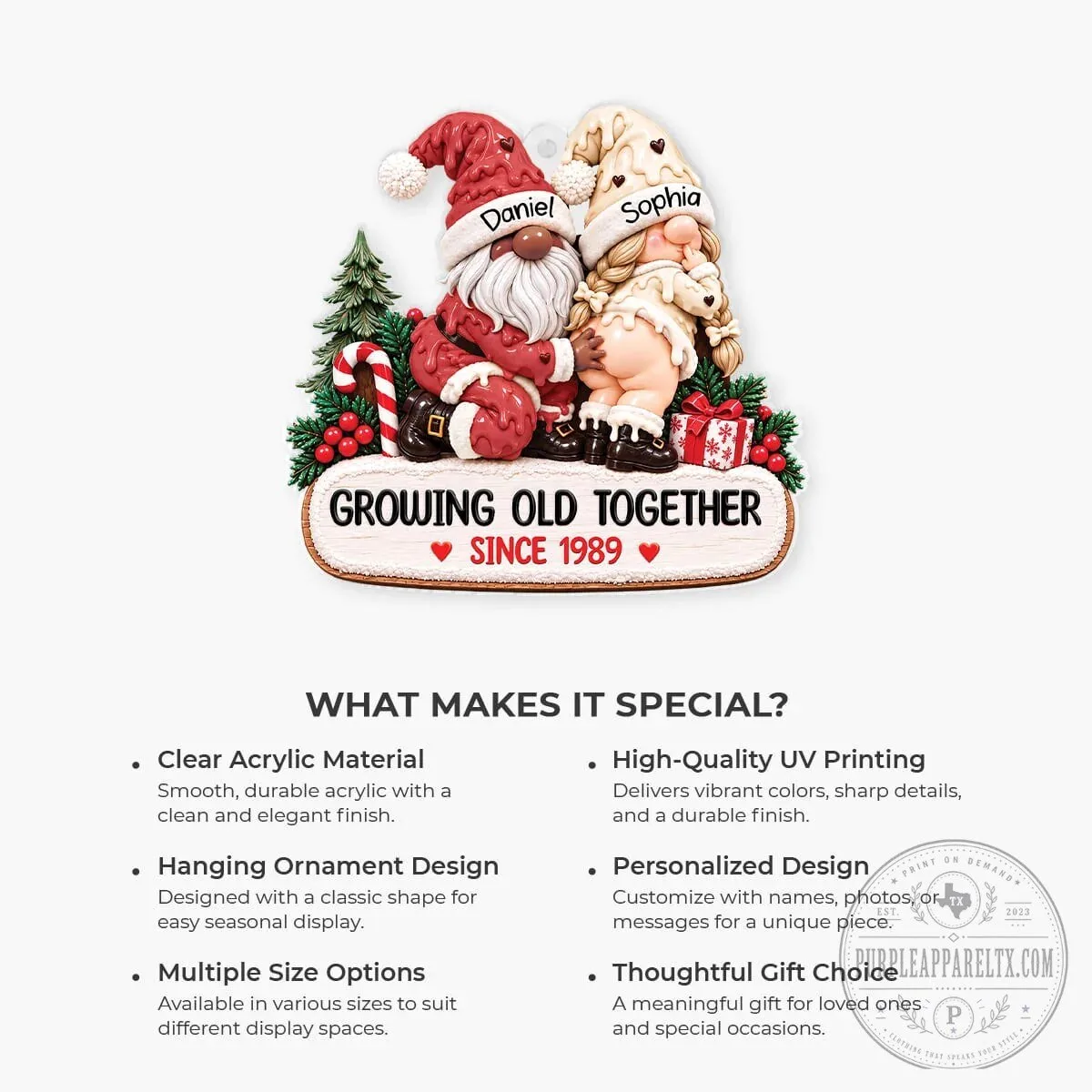 Personalized Christmas Gnome Couple Growing Old Together Ornament 12 Personalized Christmas Gnome Couple Growing Old Together Ornament