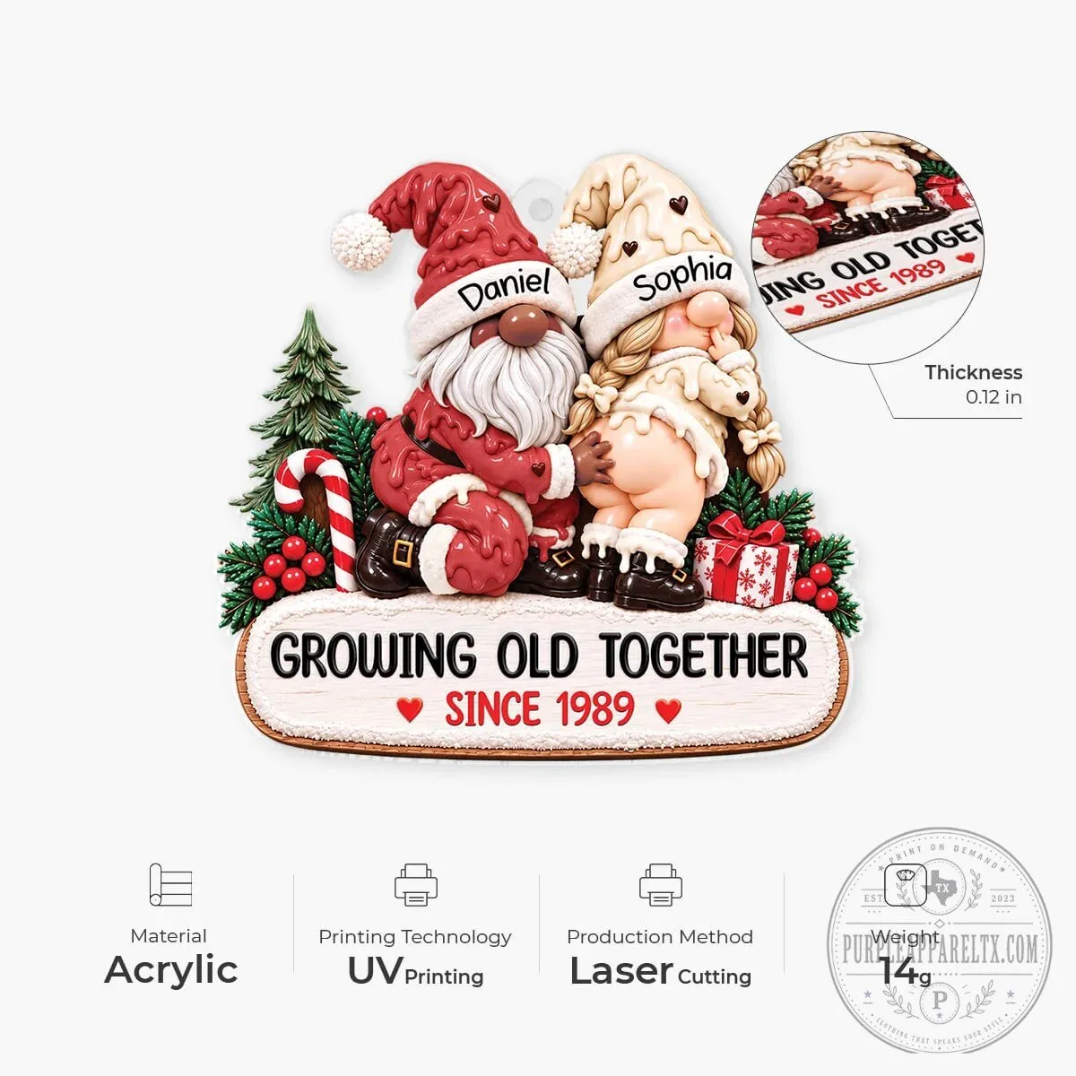 Personalized Christmas Gnome Couple Growing Old Together Ornament 13 Personalized Christmas Gnome Couple Growing Old Together Ornament