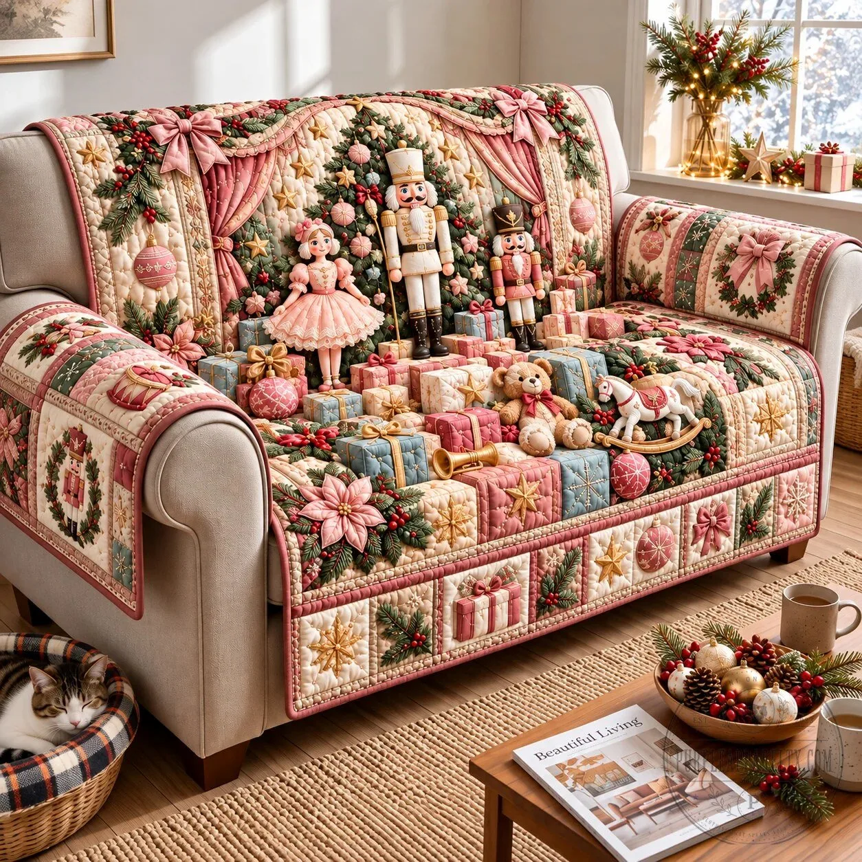 Christmas Nutcracker Holiday Quilted Sofa Cover for Living Room Decor