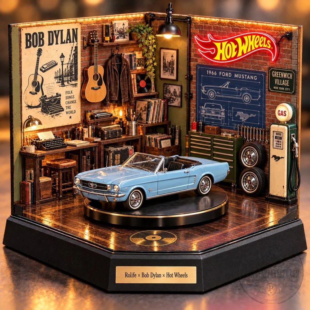 Hot Wheels Bob Dylan 1966 Ford Mustang Collectible Car Garage Diorama Hot Wheels Bob Dylan 1966 Ford Mustang Collectible Car Garage Diorama