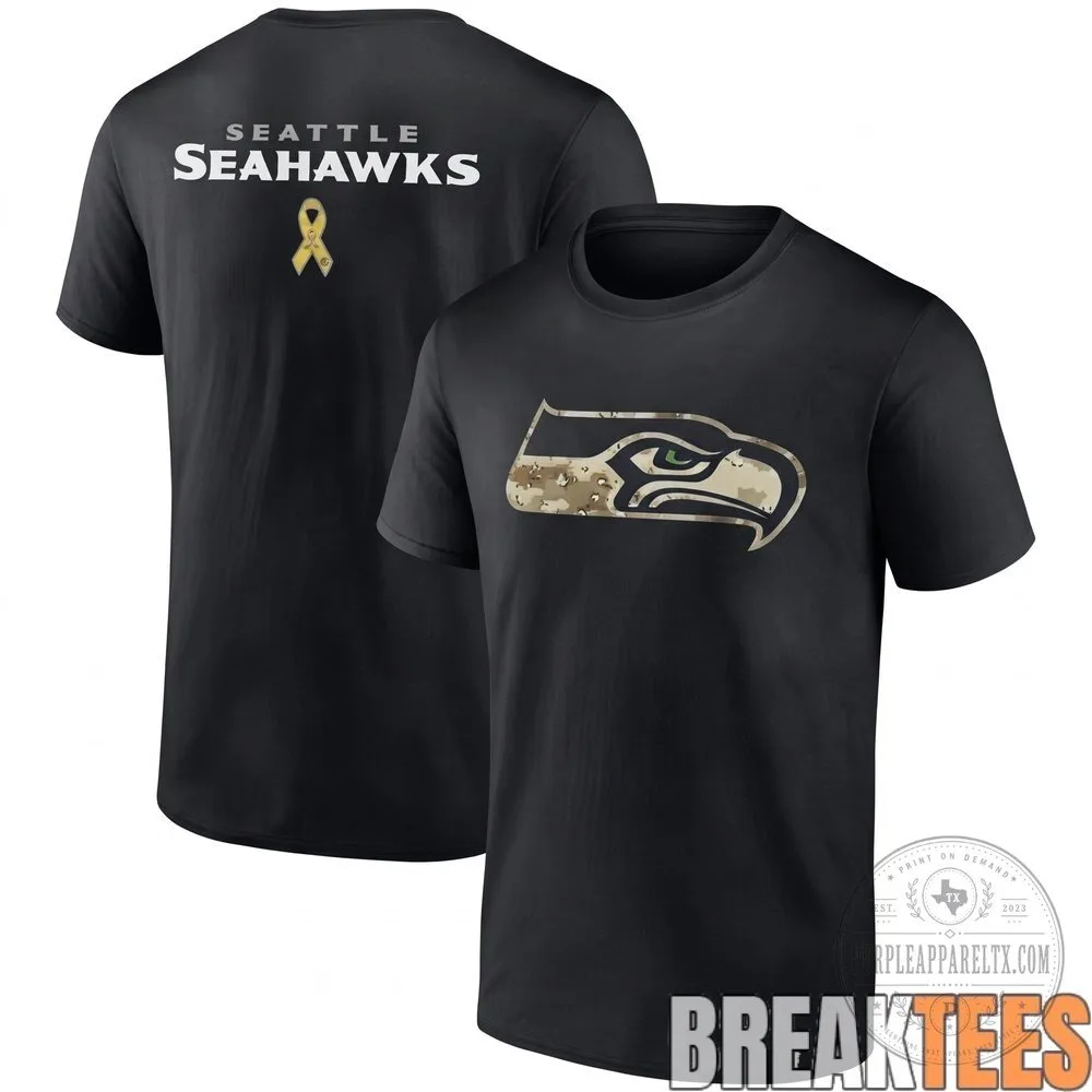 Seattle Seahawks Salute To Service Military Appreciation Black T-Shirt