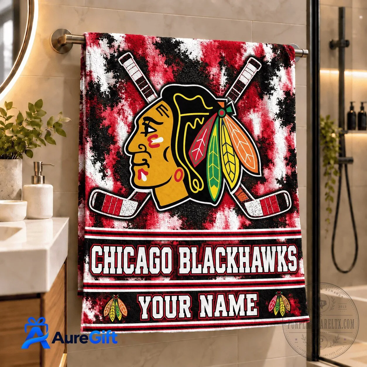Chicago Blackhawks National Hockey League Game Day Personalized Bath Towel