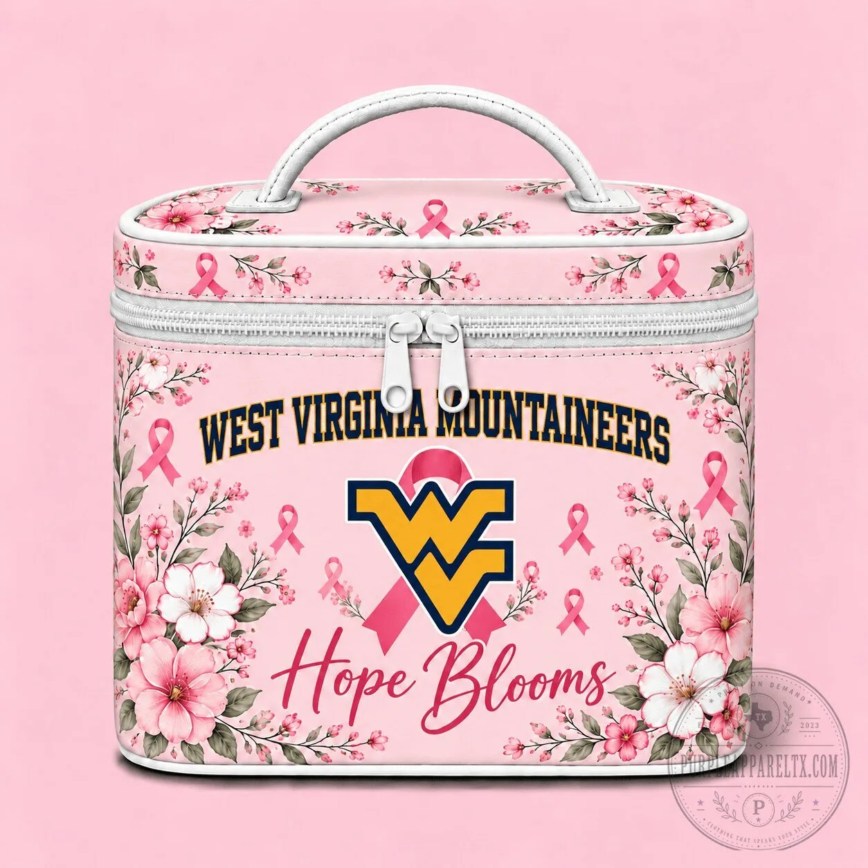 West Virginia Mountaineers Hope Blooms Breast Cancer Awareness Cosmetic Bag
