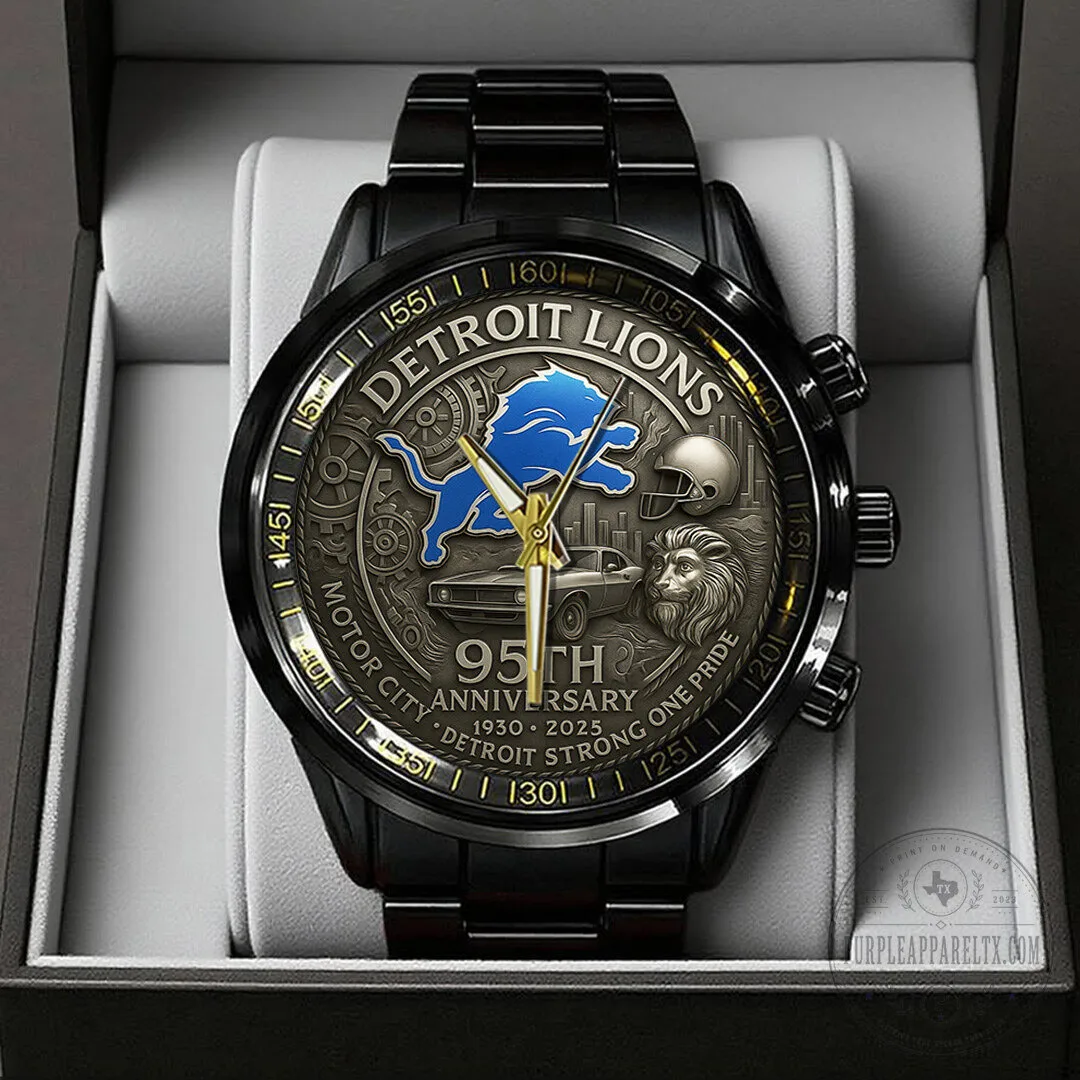 Detroit Lions 95th Anniversary Black Stainless Steel Watch
