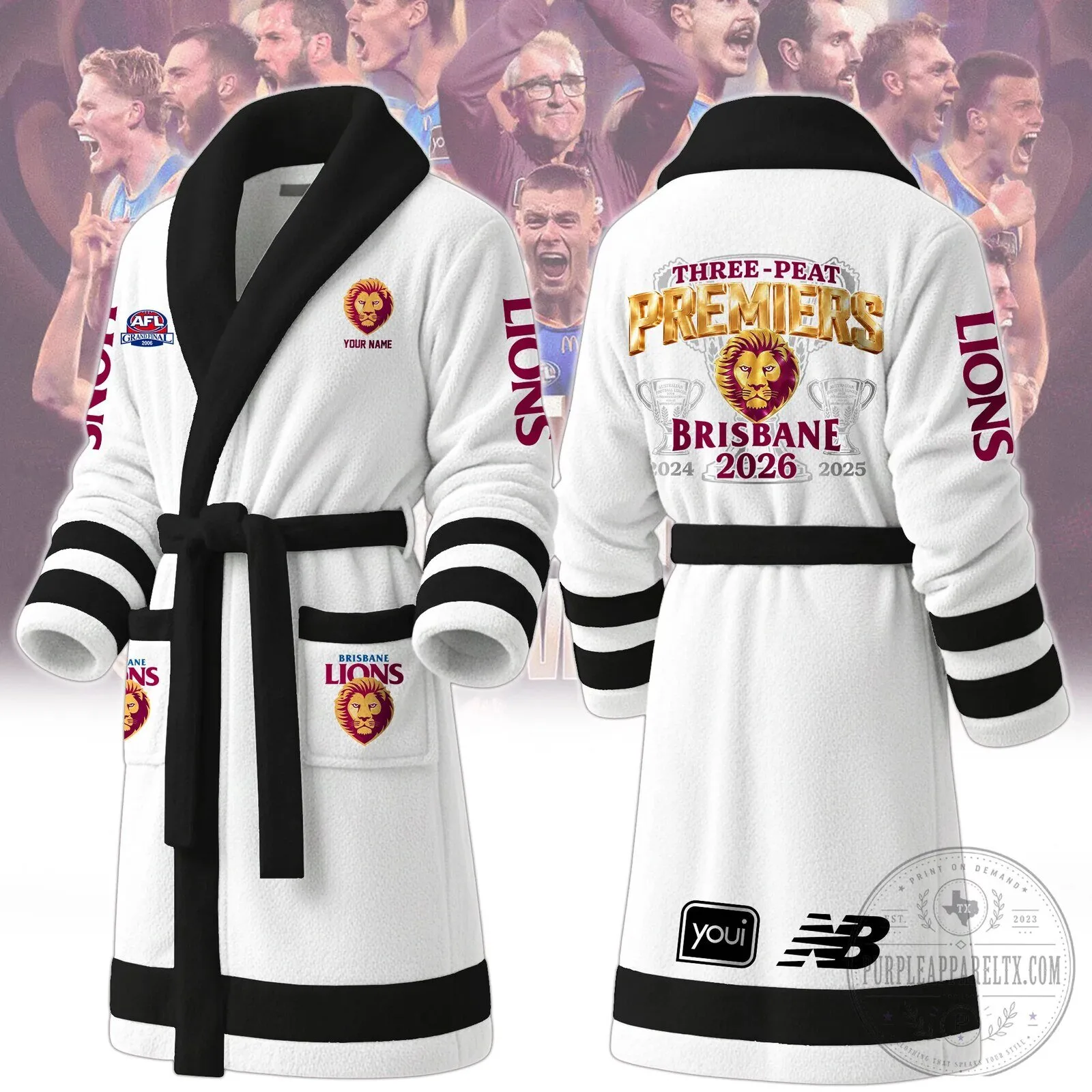 Brisbane Lions AFL Three-Peat Premiers Personalized Fleece Bathrobe 7 Brisbane Lions AFL Three-Peat Premiers Personalized Fleece Bathrobe