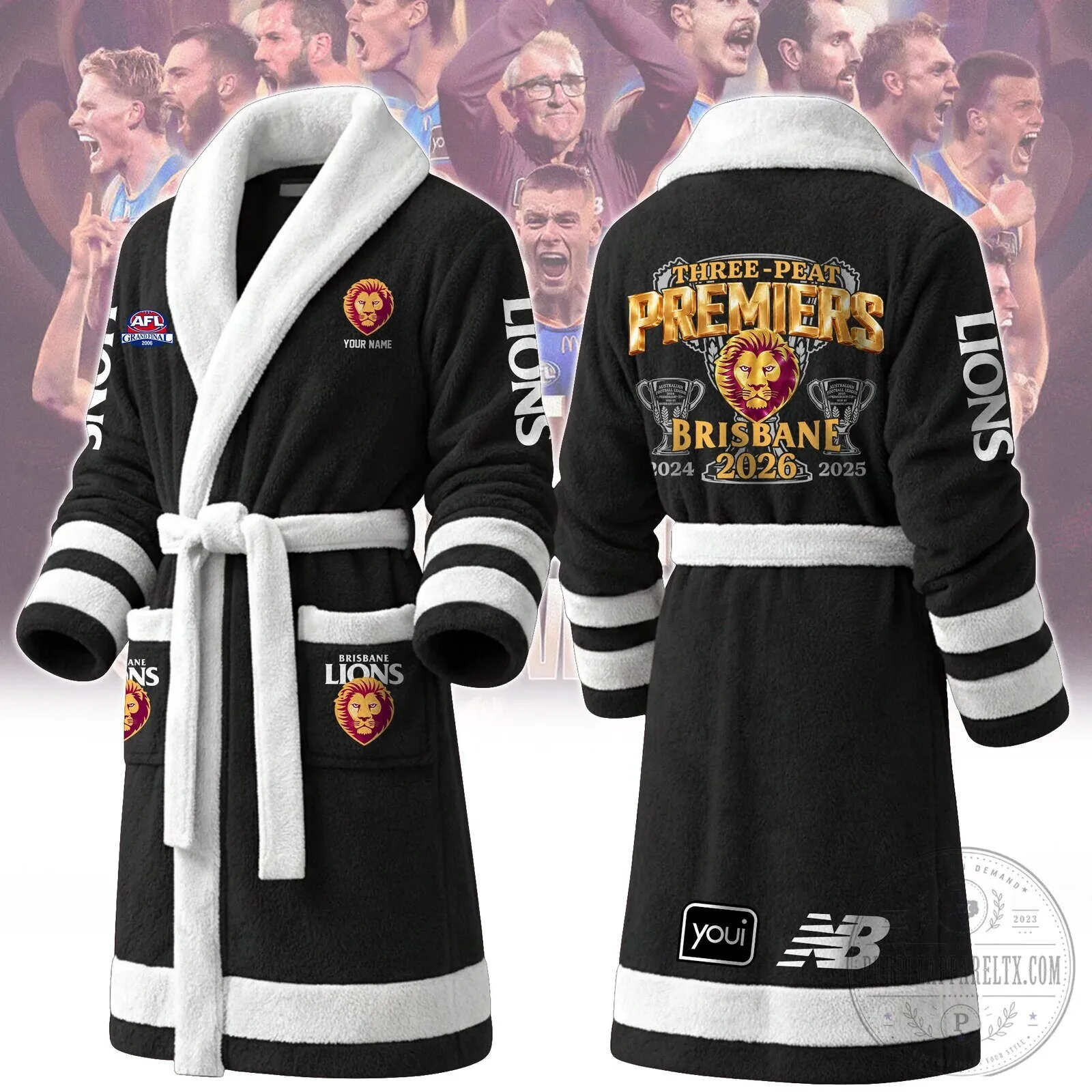 Brisbane Lions AFL Three-Peat Premiers Personalized Fleece Bathrobe 8 Brisbane Lions AFL Three-Peat Premiers Personalized Fleece Bathrobe