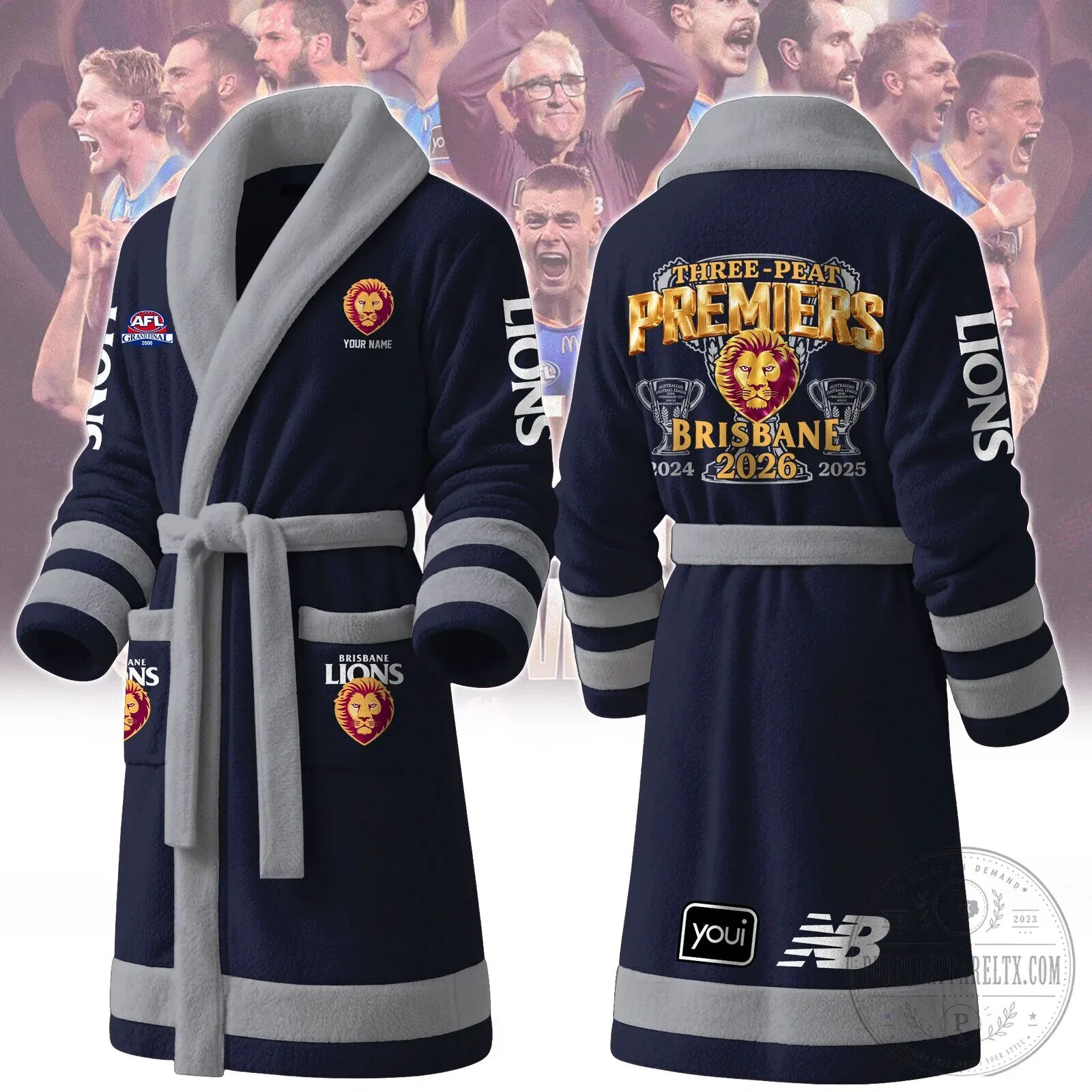 Brisbane Lions AFL Three-Peat Premiers Personalized Fleece Bathrobe 9 Brisbane Lions AFL Three-Peat Premiers Personalized Fleece Bathrobe