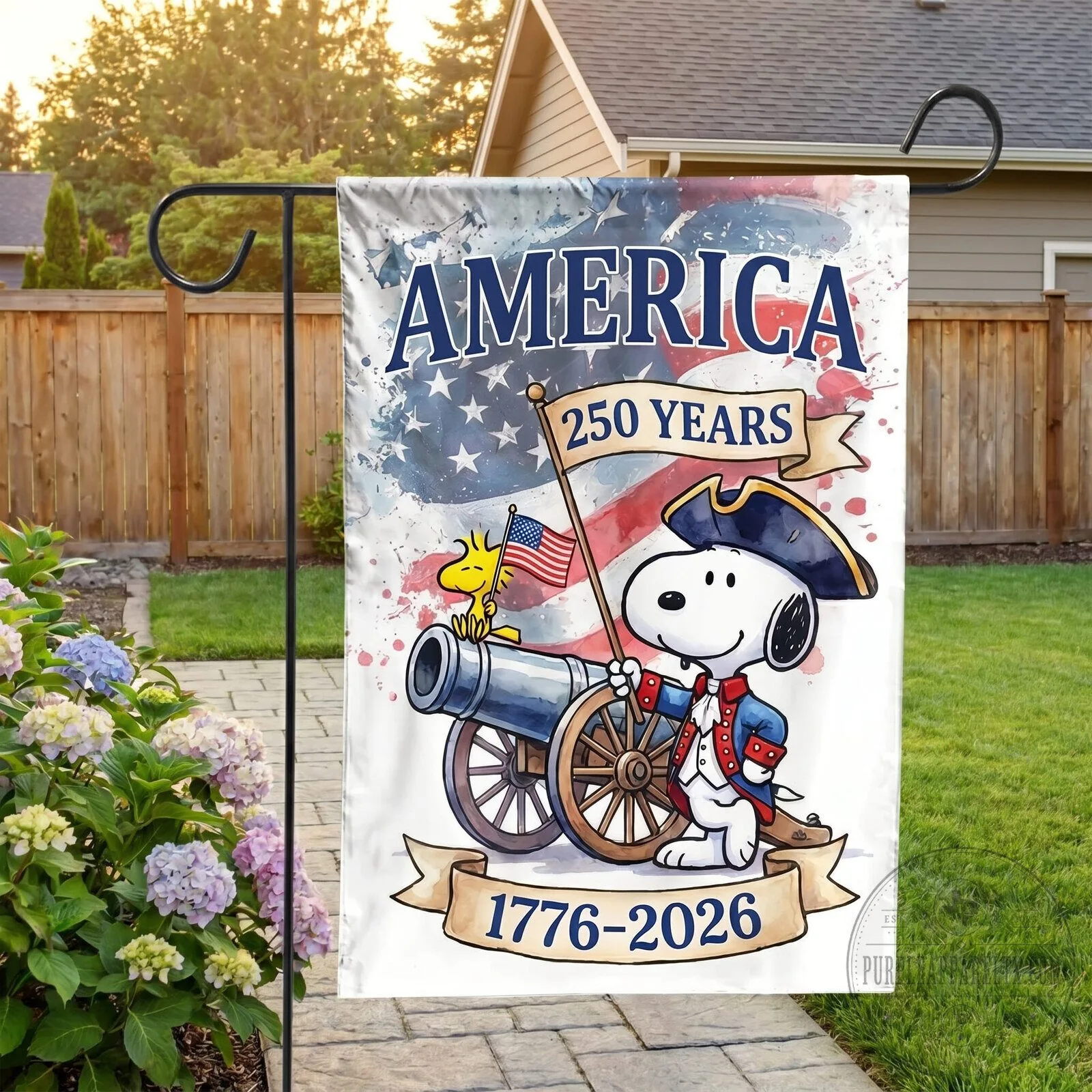 Patriotic Garden Flag: Snoopy Celebrating 250 Years of America 1776-2026