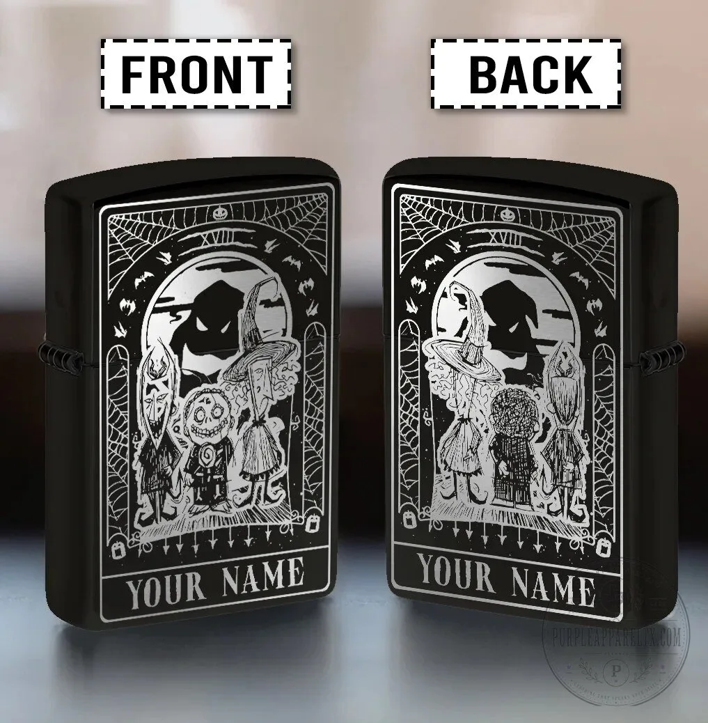 Nightmare Before Christmas Lock Shock Barrel Tarot Card Engraved Zippo Lighter